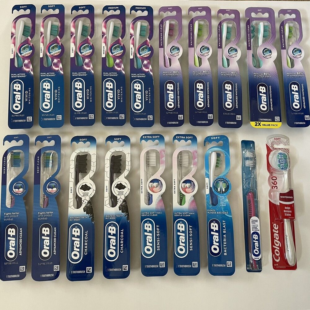 Lot of Assorted 20 Oral-B Colgate Manual Toothbrush Medium Soft Vivid Whitening